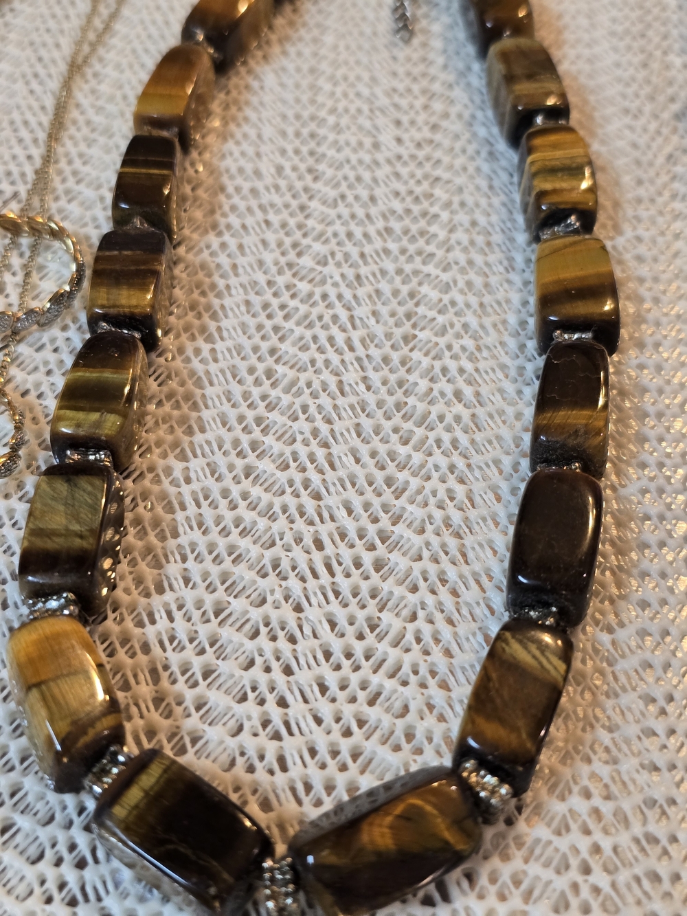 Tiger Eye Beaded Necklace - Brown and Gold